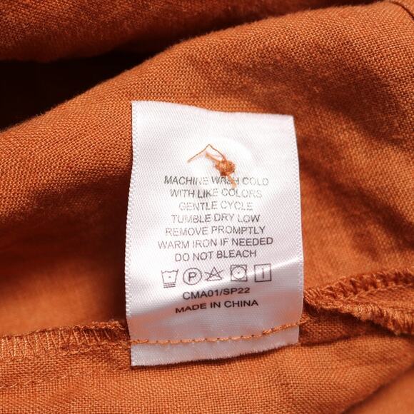 Quince Short Sleeve 100% Linen Button Down Short Sleeve Shirt Terraotta Size L - Picture 8 of 9